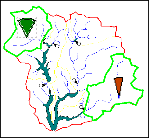 Sub-catchments can be defined via a Rainfall-Runoff Model or can be visualised through a hydrograph at the outlet